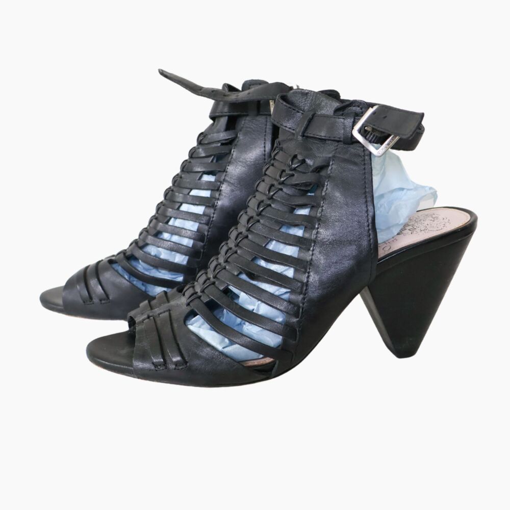Vince Camuto Effel Leather Strappy Block Heels 7